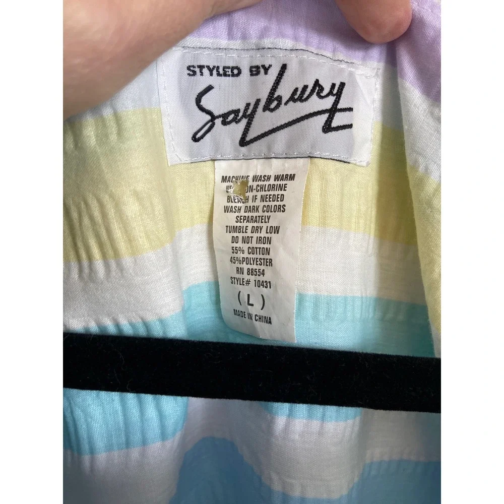 Styled‎ by Saybury Pastel Rainbow Stripe Seersucker House Dress Maxi Pockets L